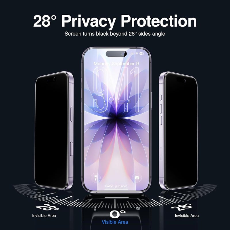 SmartDevil 2 Pack Tempered Glass for iPhone 17 Privacy Screen Protector, Military-Grade Shatterproof Protection, 9H Hardness, Anti-Spy Privacy Film, Fast & Easy Installation, Case Friendly Design - Image 3